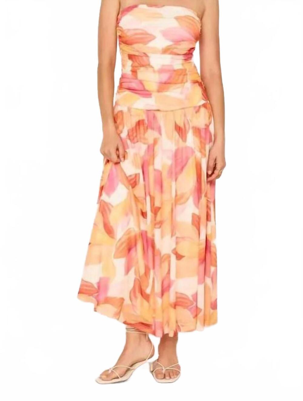 NEW MINKPINK solana mesh strapless dress in abstract leaf